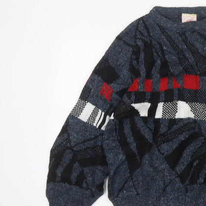 Aviator Mens Blue M Chunky Knit Geometric Retro 90s Pullover Jumper