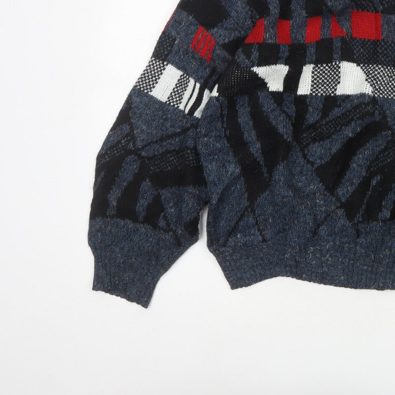 Aviator Mens Blue M Chunky Knit Geometric Retro 90s Pullover Jumper