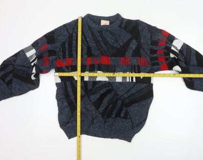 Aviator Mens Blue M Chunky Knit Geometric Retro 90s Pullover Jumper