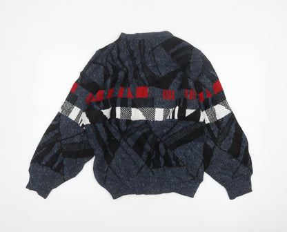 Aviator Mens Blue M Chunky Knit Geometric Retro 90s Pullover Jumper