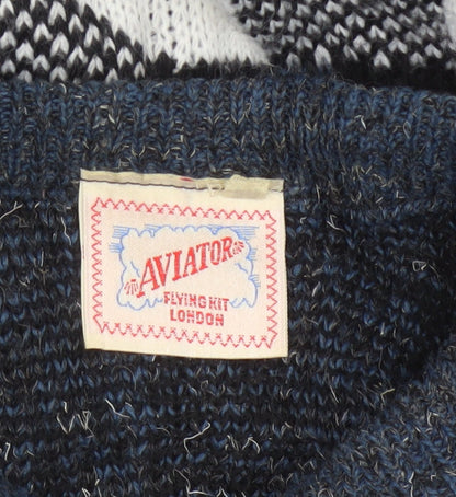Aviator Mens Blue M Chunky Knit Geometric Retro 90s Pullover Jumper
