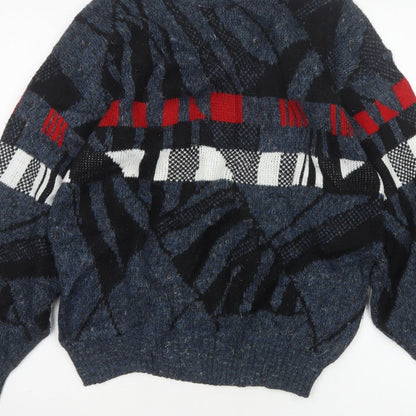 Aviator Mens Blue M Chunky Knit Geometric Retro 90s Pullover Jumper