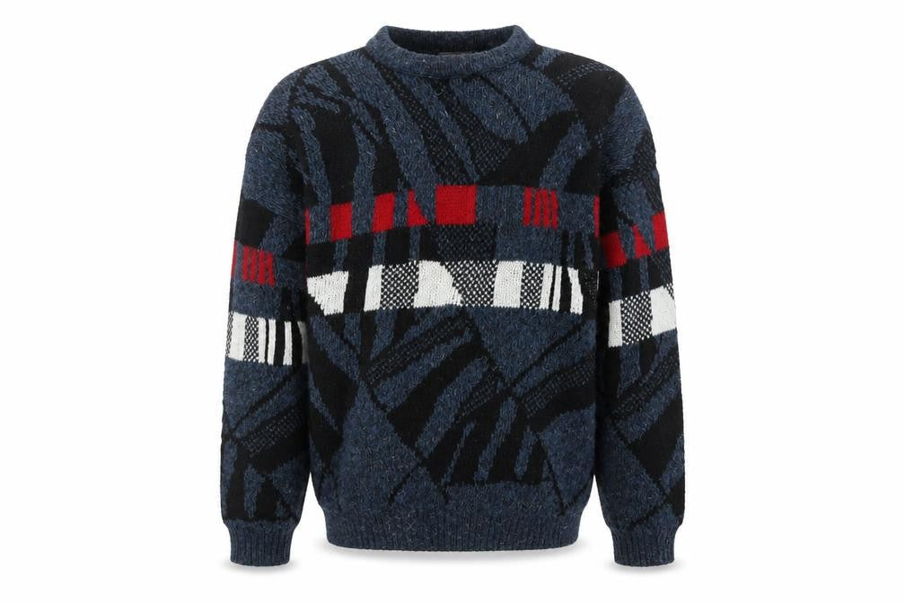 Aviator Mens Blue M Chunky Knit Geometric Retro 90s Pullover Jumper