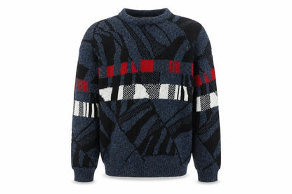 Aviator Mens Blue M Chunky Knit Geometric Retro 90s Pullover Jumper