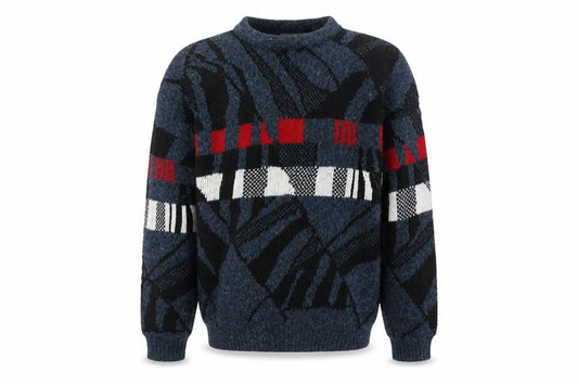 Front view of Aviator men’s blue m chunky knit geometric retro 90s jumper