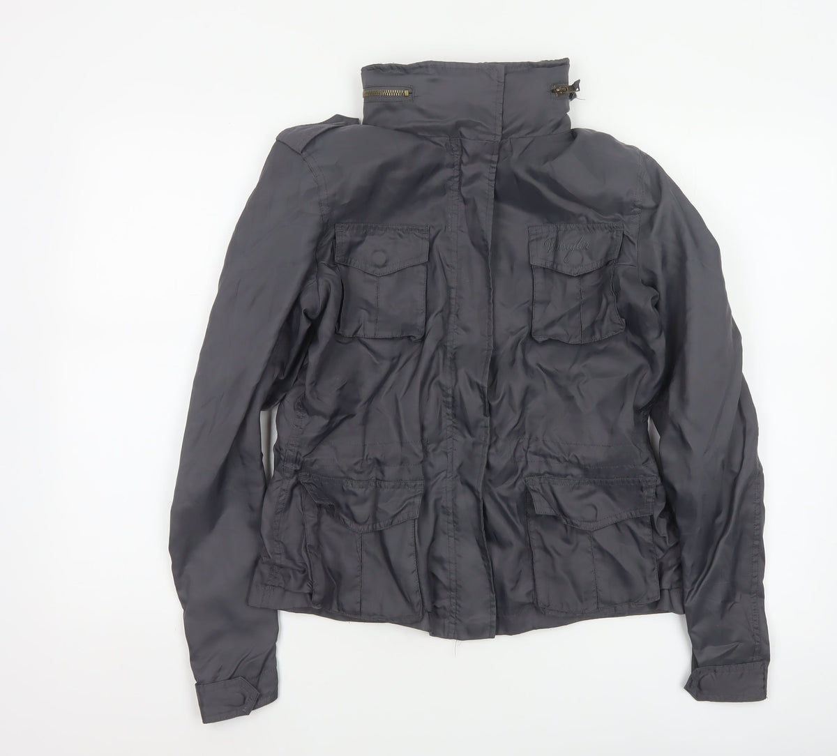 Wrangler Women’s Black M Military Jacket Collared Logo Pocket Zip