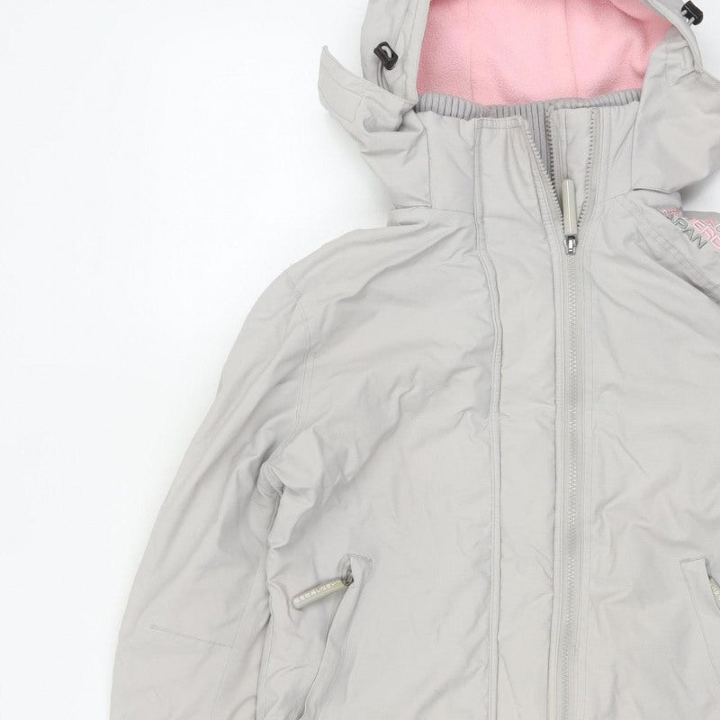 Superdry Japan Women’s Grey Pink Hooded Ski Jacket M Full Zip