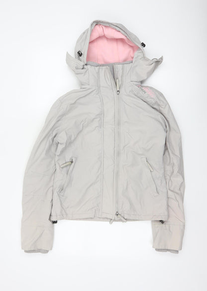 Superdry Japan Women’s Grey Pink Hooded Ski Jacket M Full Zip