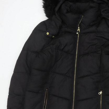 Joules Women’s Black UK 20 Faux Fur Hood Padded Puffer Coat