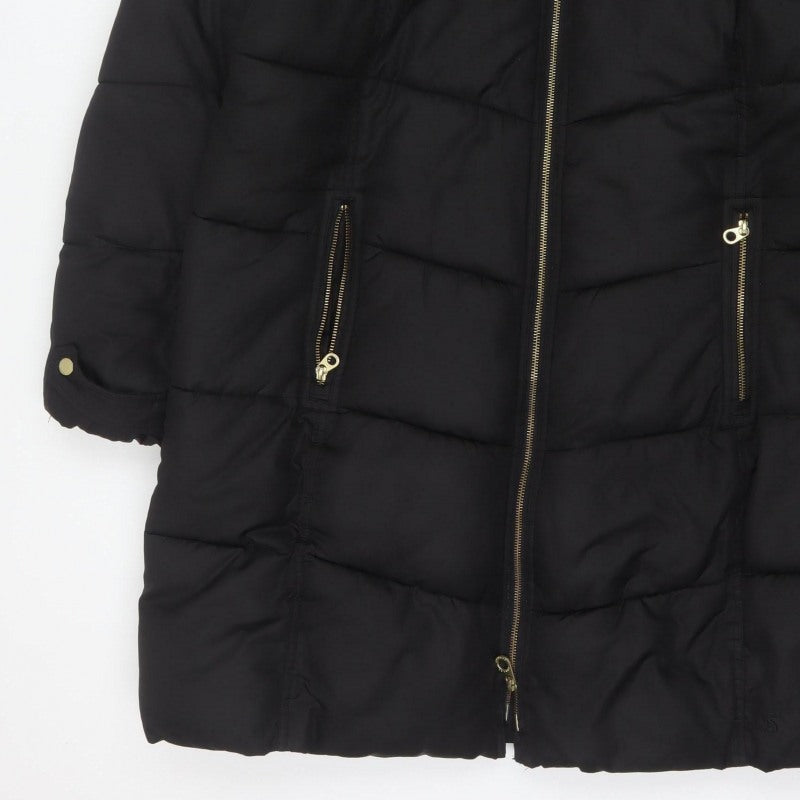 Joules Women’s Black UK 20 Faux Fur Hood Padded Puffer Coat