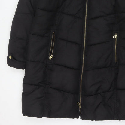 Joules Women’s Black UK 20 Faux Fur Hood Padded Puffer Coat