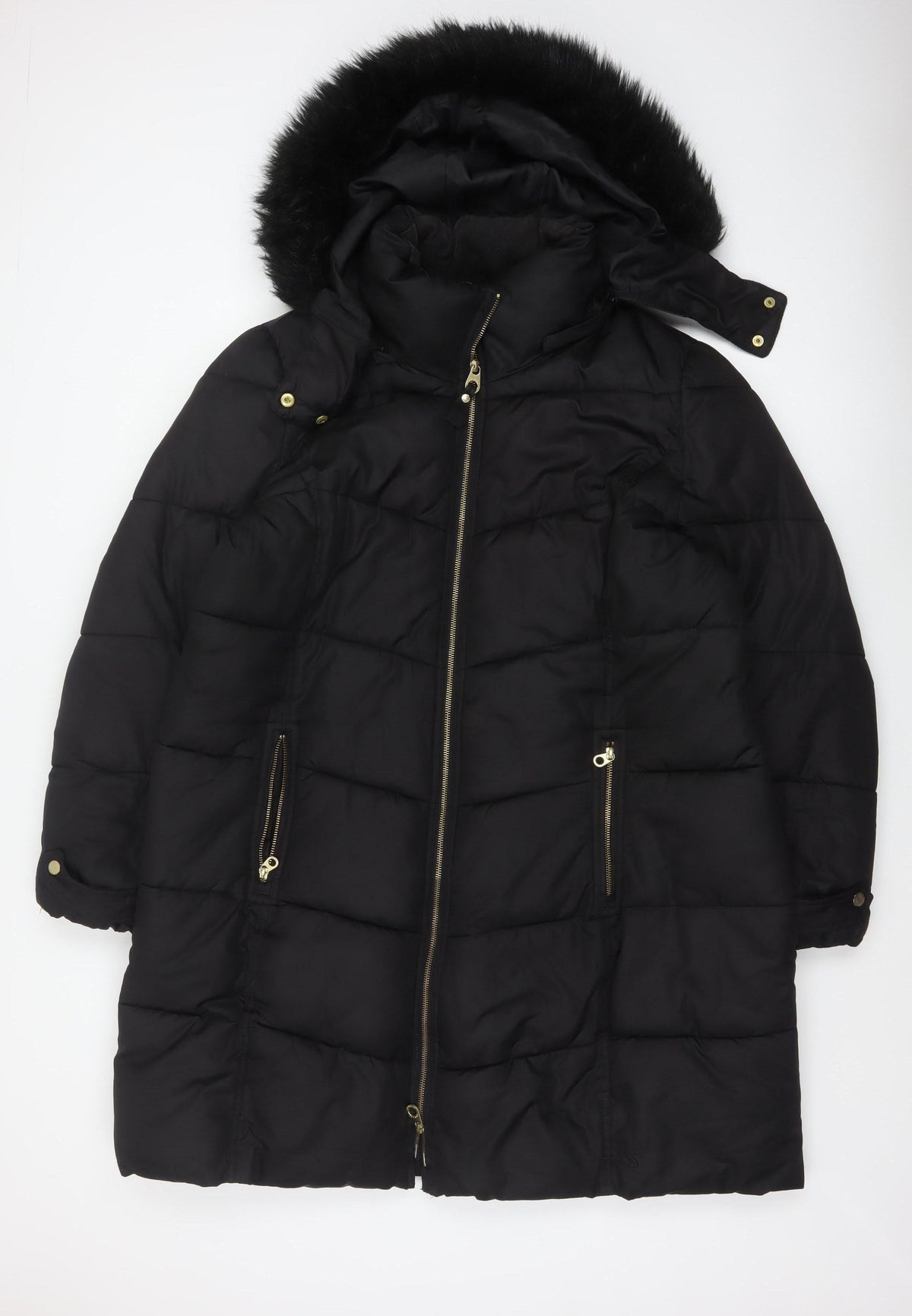 Joules Women’s Black UK 20 Faux Fur Hood Padded Puffer Coat
