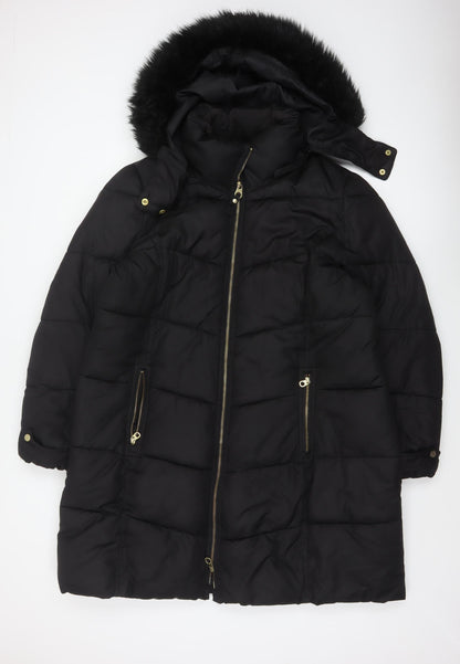 Joules Women’s Black UK 20 Faux Fur Hood Padded Puffer Coat