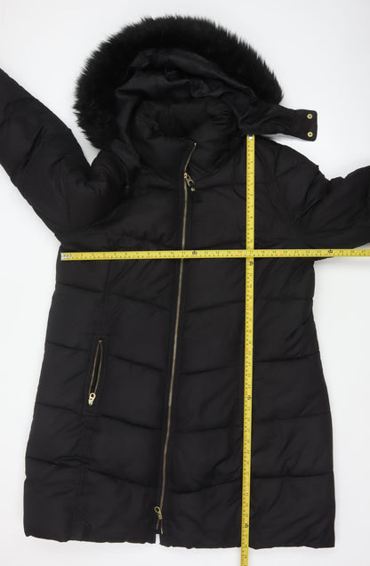 Joules Women’s Black UK 20 Faux Fur Hood Padded Puffer Coat