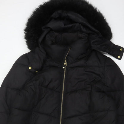 Joules Women’s Black UK 20 Faux Fur Hood Padded Puffer Coat