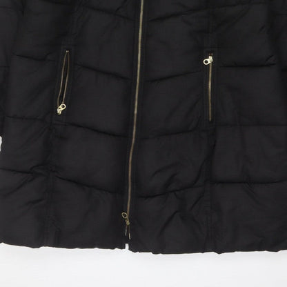 Joules Women’s Black UK 20 Faux Fur Hood Padded Puffer Coat