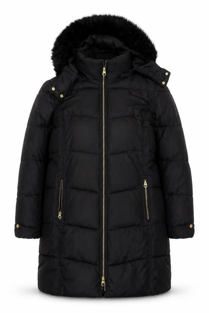 Joules Women’s Black UK 20 Faux Fur Hood Padded Puffer Coat