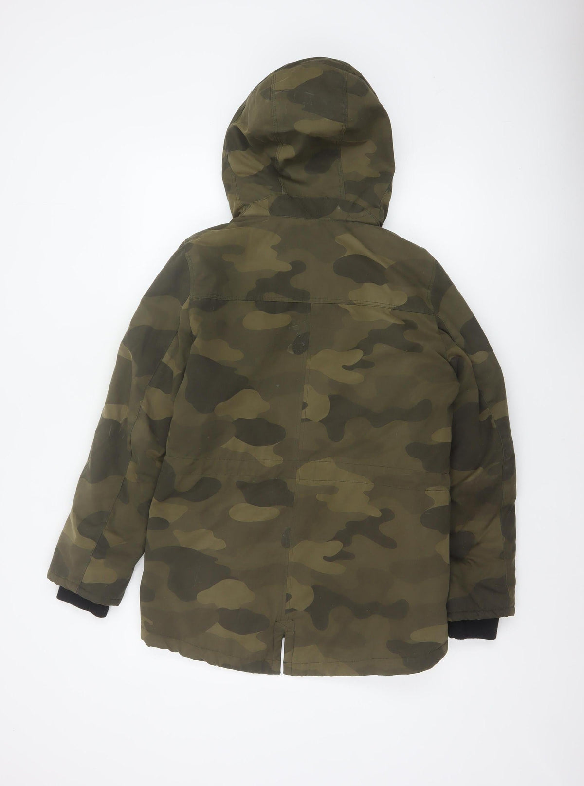 Divided H&M Women Green Camo UK 8 Hooded Faux Fur Parka Coat