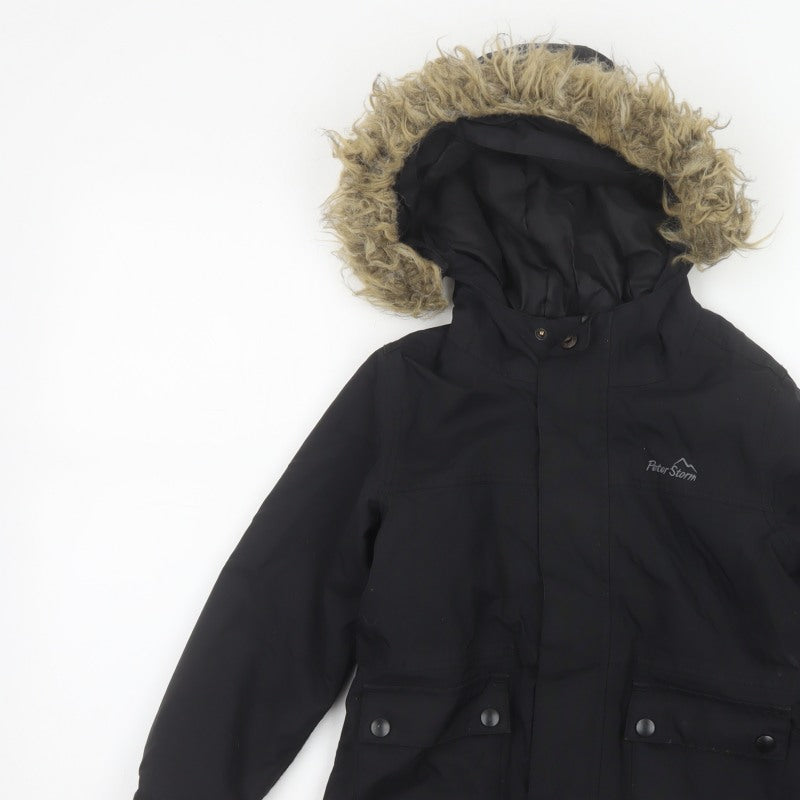 Peter Storm Boys Black 5-6 Years Hooded Faux Fur Padded Parka Coat