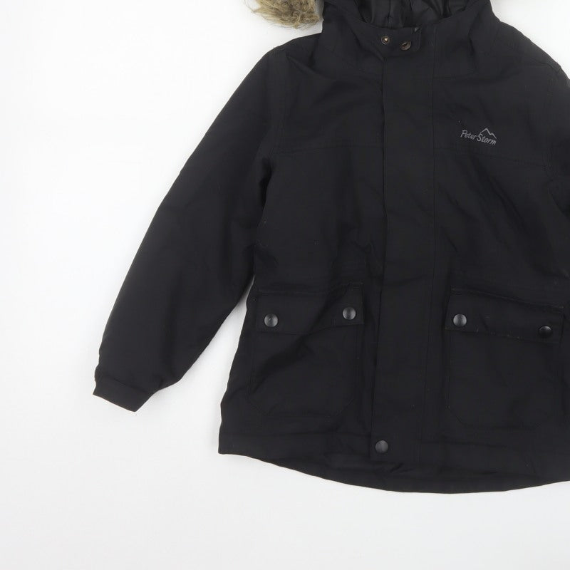 Peter Storm Boys Black 5-6 Years Hooded Faux Fur Padded Parka Coat