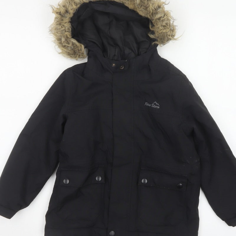 Peter Storm Boys Black 5-6 Years Hooded Faux Fur Padded Parka Coat