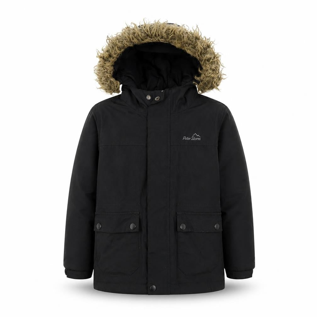 Peter Storm Boys Black 5-6 Years Hooded Faux Fur Padded Parka Coat