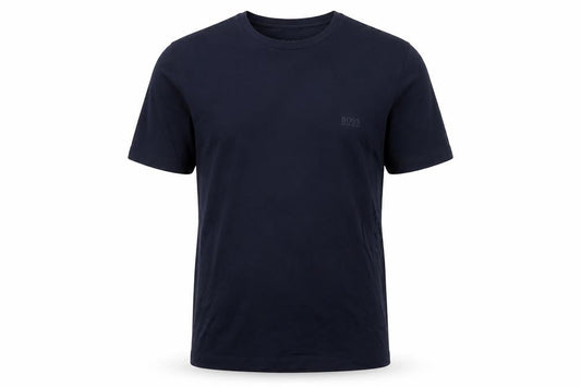Front view of BOSS Hugo Boss Men's Blue M Logo Crew Neck Cotton T-Shirt