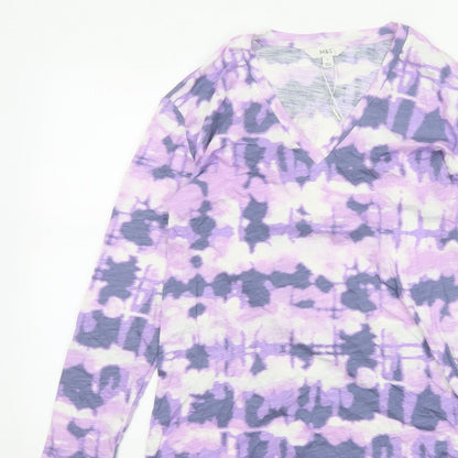Marks and Spencer Women Purple Size 8 Wrap V-Neck Jersey Blouse