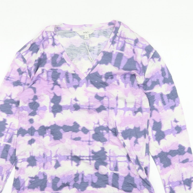 Marks and Spencer Women Purple Size 8 Wrap V-Neck Jersey Blouse