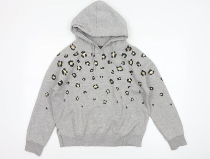 Next Women’s Grey Leopard Print Gold Foil Pullover Hoodie XS