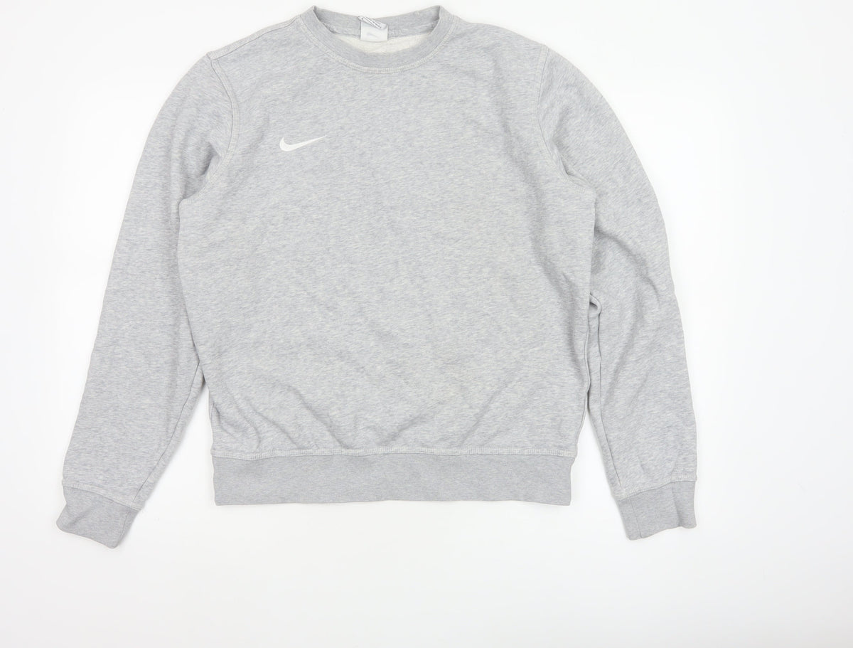 Nike Women Grey M Pullover Sweatshirt Crew Neck Logo Fleece