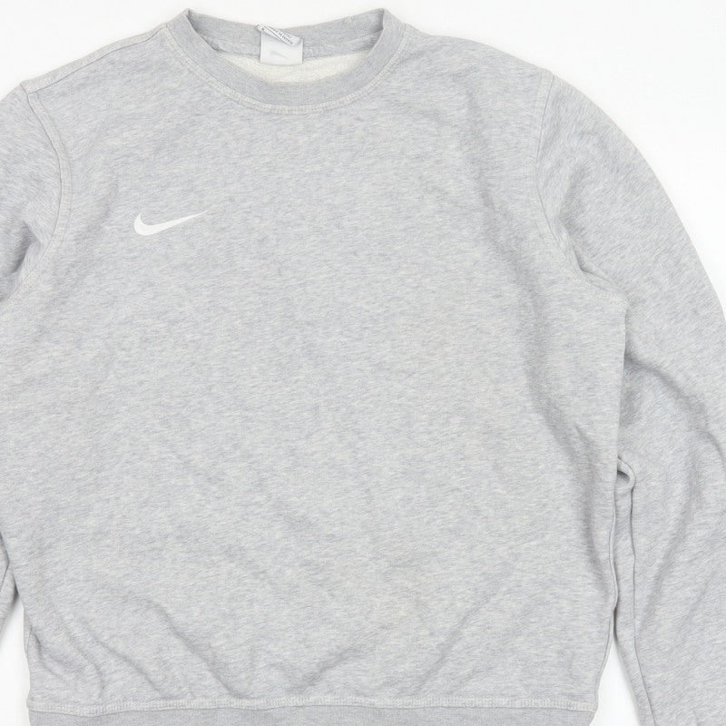 Nike Women Grey M Pullover Sweatshirt Crew Neck Logo Fleece
