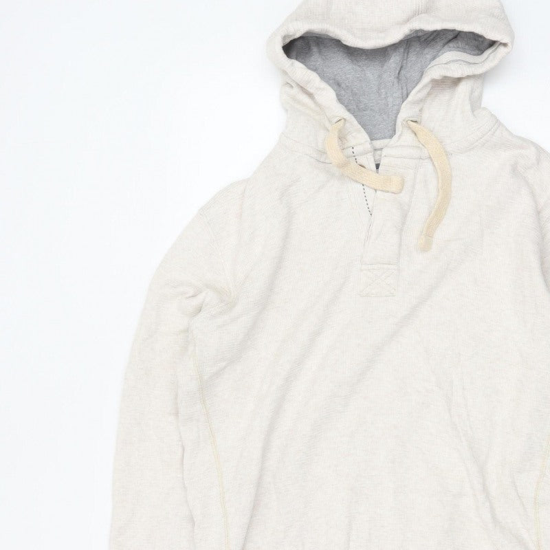 Fat Face Men’s Beige M Hooded Henley Button Pullover Cotton Hoodie