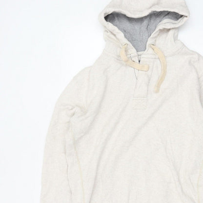 Fat Face Men’s Beige M Hooded Henley Button Pullover Cotton Hoodie