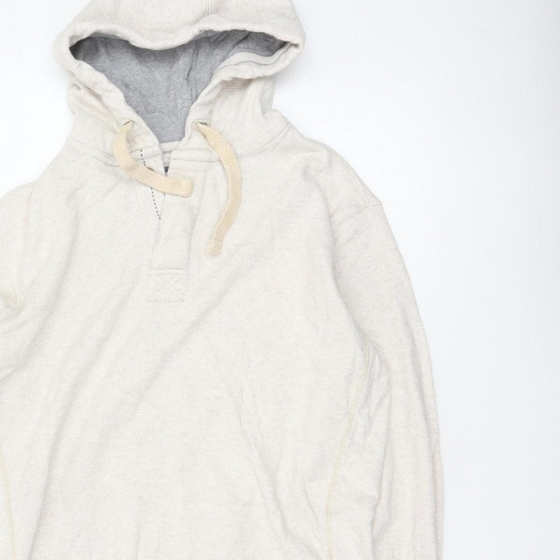 Fat Face Men’s Beige M Hooded Henley Button Pullover Cotton Hoodie