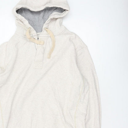 Fat Face Men’s Beige M Hooded Henley Button Pullover Cotton Hoodie