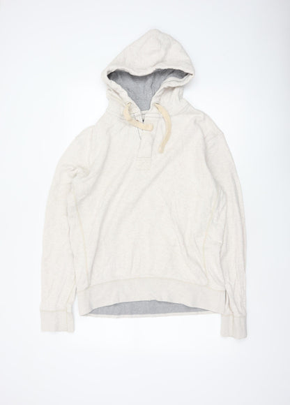 Fat Face Men’s Beige M Hooded Henley Button Pullover Cotton Hoodie