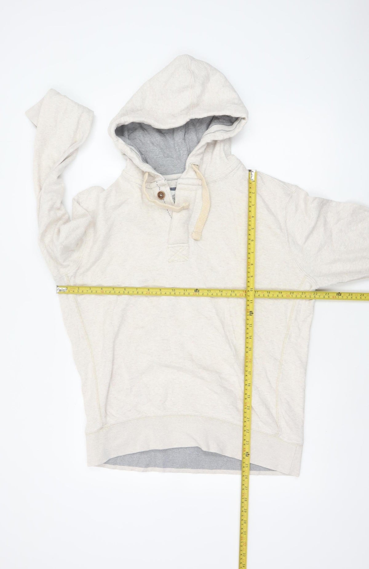 Fat Face Men’s Beige M Hooded Henley Button Pullover Cotton Hoodie