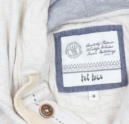 Fat Face Men’s Beige M Hooded Henley Button Pullover Cotton Hoodie