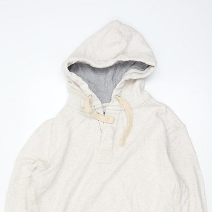 Fat Face Men’s Beige M Hooded Henley Button Pullover Cotton Hoodie