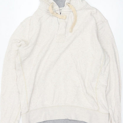 Fat Face Men’s Beige M Hooded Henley Button Pullover Cotton Hoodie
