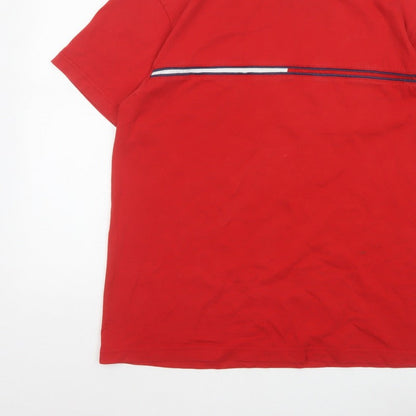Tommy Jeans Men’s Red L Cotton Colourblock Stripe Crew Neck T-Shirt