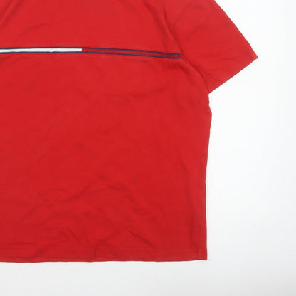 Tommy Jeans Men’s Red L Cotton Colourblock Stripe Crew Neck T-Shirt