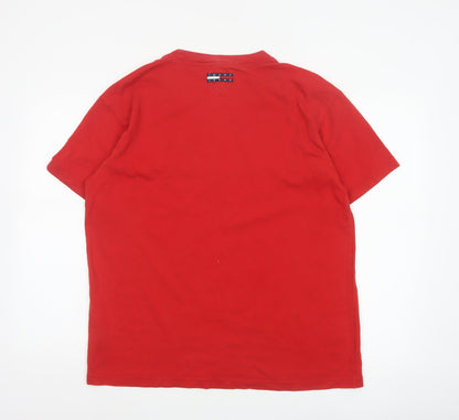 Tommy Jeans Men’s Red L Cotton Colourblock Stripe Crew Neck T-Shirt