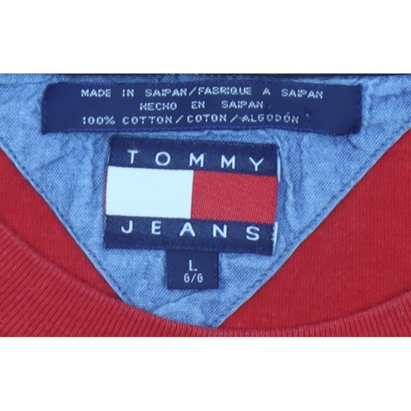 Tommy Jeans Men’s Red L Cotton Colourblock Stripe Crew Neck T-Shirt