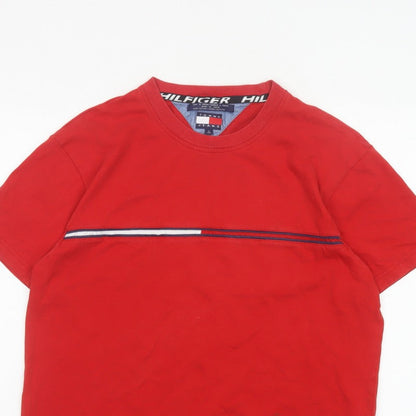 Tommy Jeans Men’s Red L Cotton Colourblock Stripe Crew Neck T-Shirt