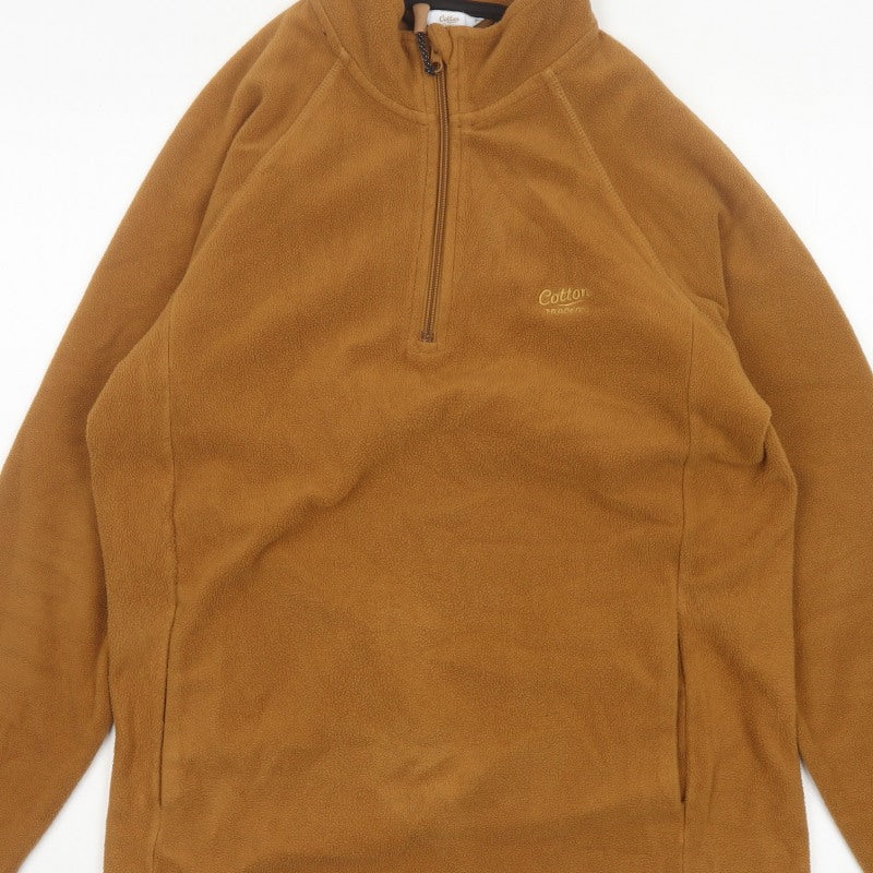 Cotton Traders Men's Brown S 1/4 Zip Fleece Pullover Sweatshirt