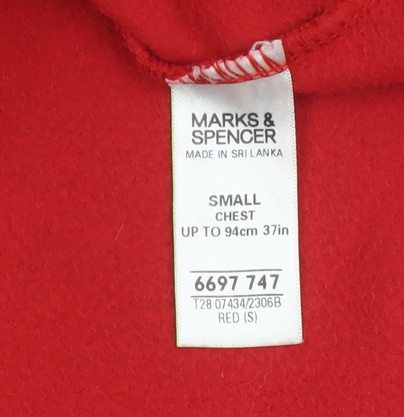 Marks & Spencer Men's Red Small 1/4 Zip Fleece Sweatshirt High Neck