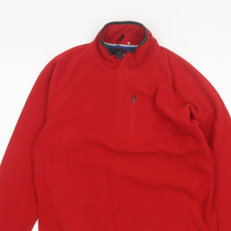 Marks & Spencer Men's Red Small 1/4 Zip Fleece Sweatshirt High Neck