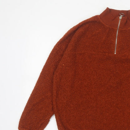 New Look Women’s Orange Teddy Fleece Quarter Zip Pullover Sweatshirt UK 10